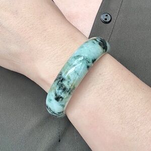 Beautiful Burmese Natural Jadeite Jade Bangle with dark spots on base greencolor